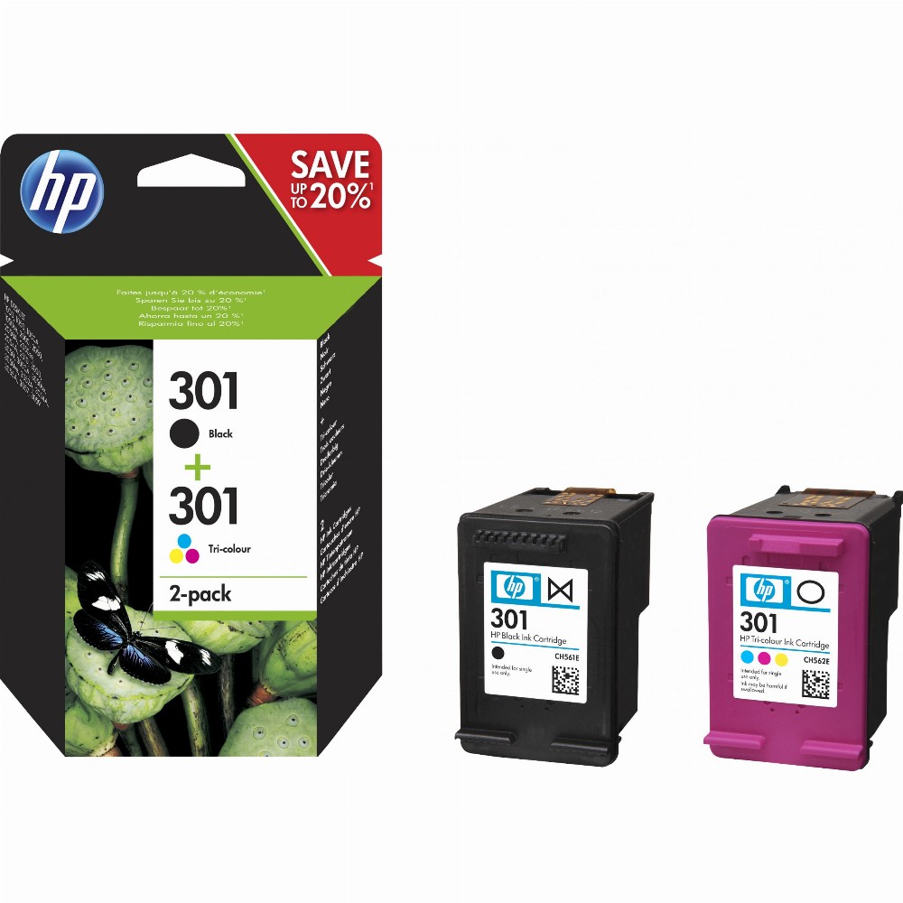 TIN HP #301 Combo 2-Pack Black & Color (C/M/Y) N9J72AE