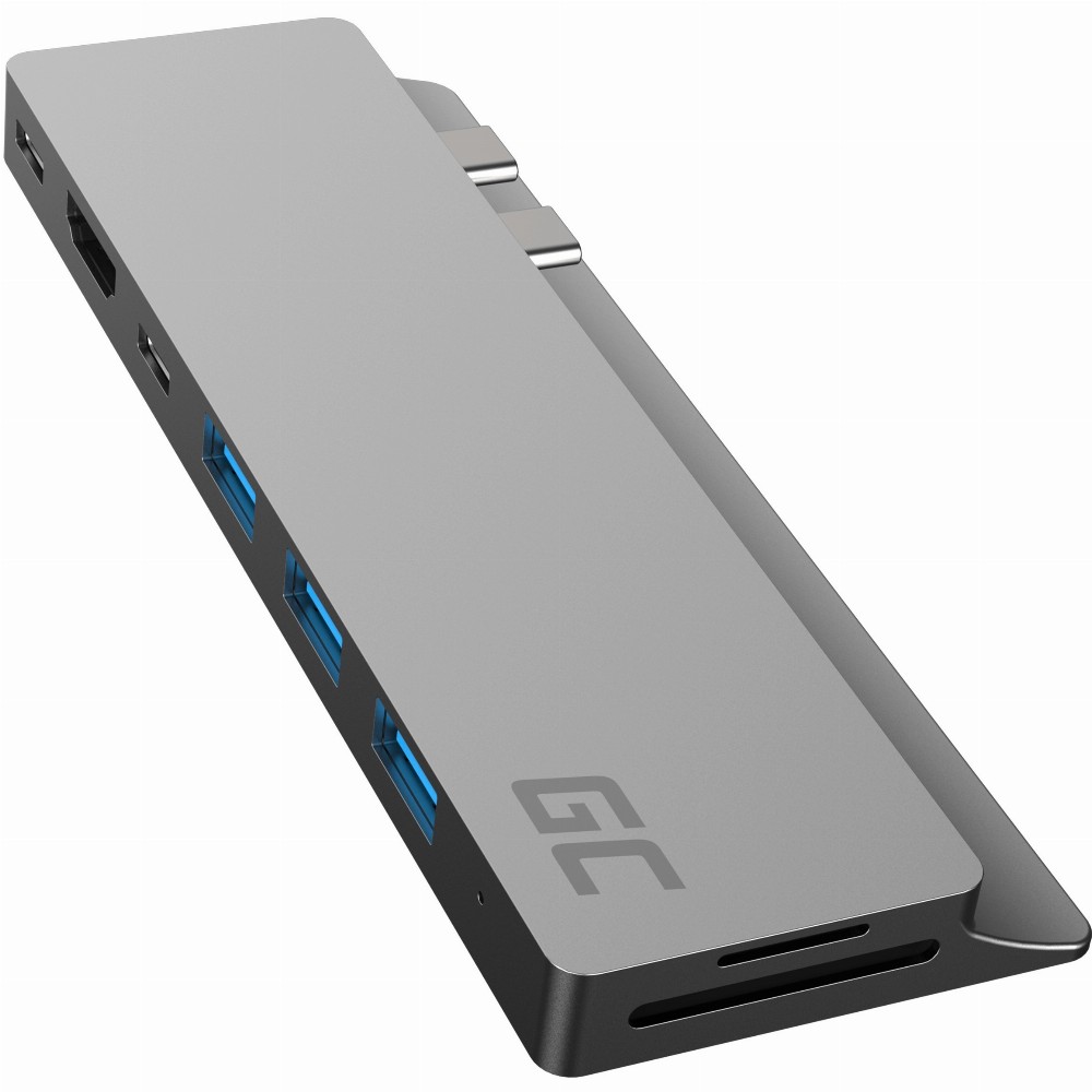 GreenCell Dockingstation Macbook Air/Pro 2016-2020 USB-C 3xUSB3.0 HDMI 4K Thunderbolt 3 5K SD Micro SD 8 Ports Silver
