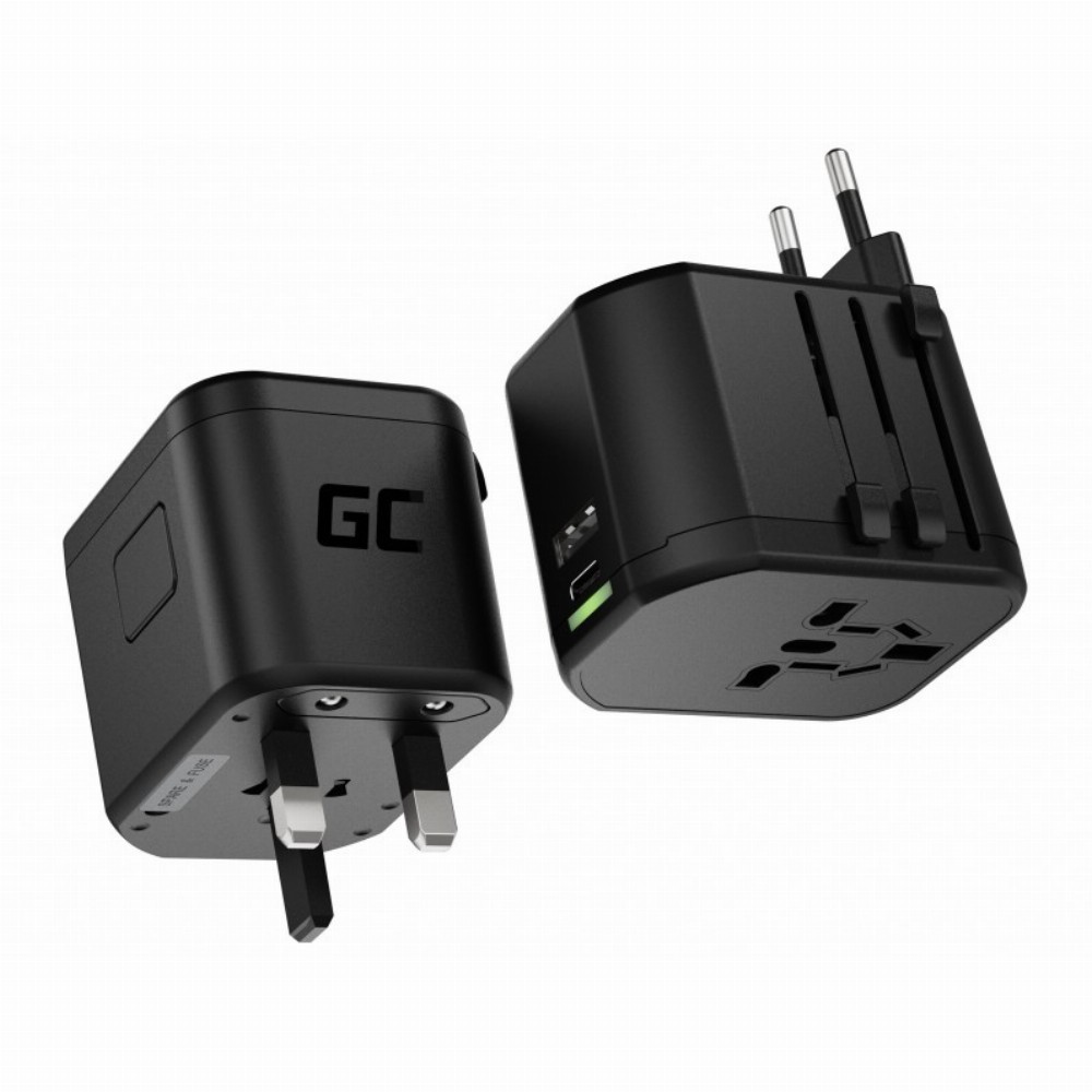 Steckdosen Universaladapter GreenCell TripCharge Pro AC100-240 maximal 880-1840W 110-240V USB-C Power Delivery USB Ultra Charge Black