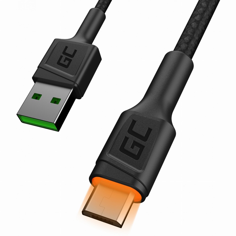 USB > microUSB (ST - ST) 1,2m GreenCell Backlight Orange LED Black