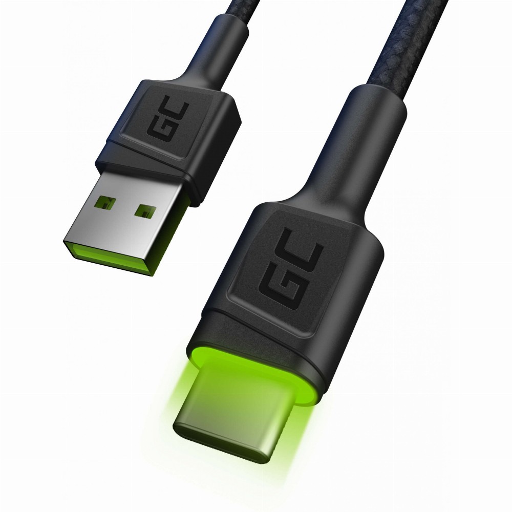 KAB USB > USB-C (ST - ST) 1,2m GreenCell Backlight Green LED Black