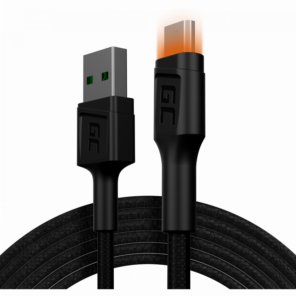 USB > microUSB (ST - ST) 2m GreenCell Backlight Orange LED Black