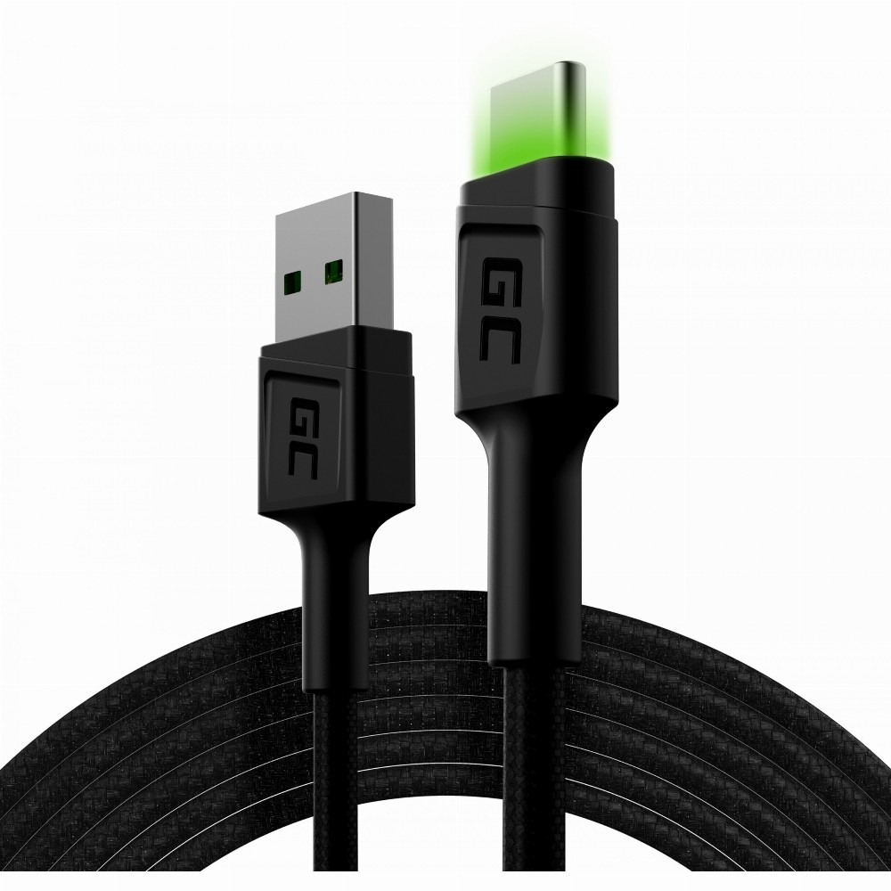 KAB USB > USB-C (ST - ST) 2m GreenCell Backlight Green LED Black