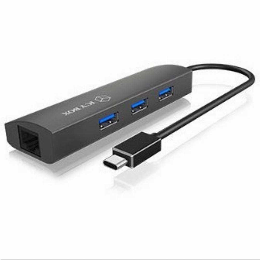 KAB USB C > Multi Adapter (3x Port USB 3.0 Hub + GigaLAN Ethernet) Alu-Gehäuse ICY BOX