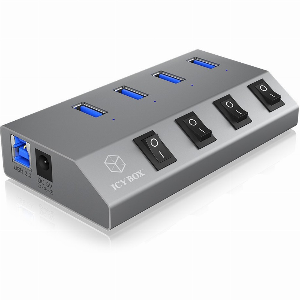 USB 3.0 , 4x USB Type-A Anschlüsse, An-/Ausschalter für jeden Port ICY BOX